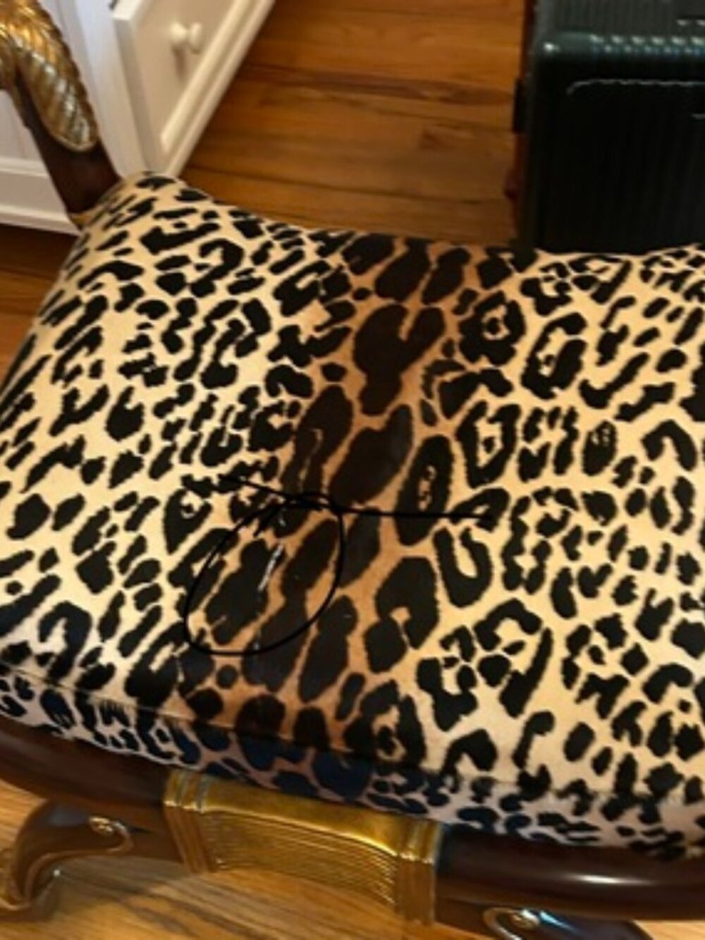 Maitland Smith Faux Leopard Gilded Bench (small tear)